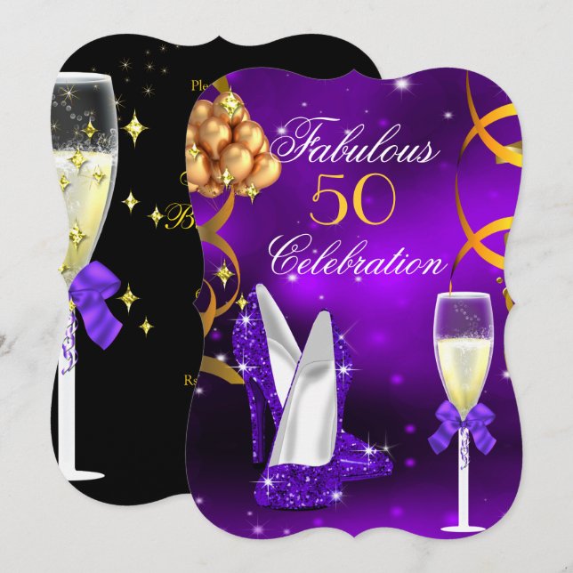 Invitation Fabulueuses chaussures à talons dorées violettes p (Devant / Derrière)