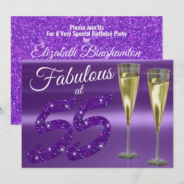 Invitation Fabuluse à 55 ans Fête d'anniversaire fille paille (Devant / Derrière)