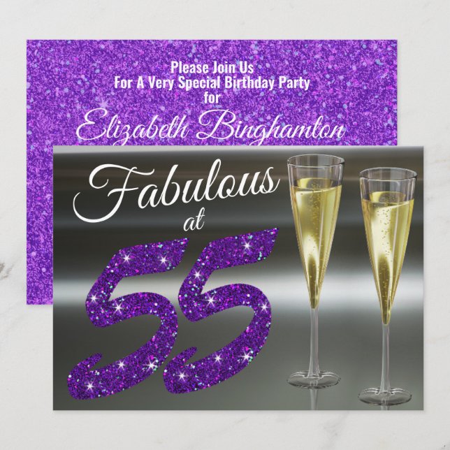 Invitation Fabuluse à 55 ans Fête d'anniversaire fille paille (Devant / Derrière)