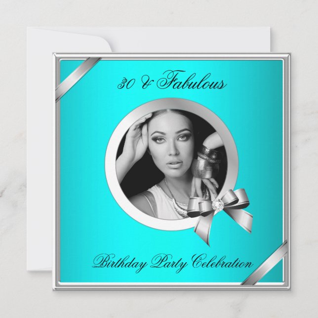Invitation Fabuluse Diamant Bleu Turquoise Argent Photo 30 Fê (Devant)