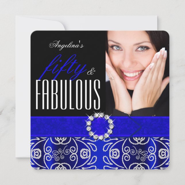 Invitation Fabuluseux 50 Diamants Anniversaire Royal Bleu (Devant)