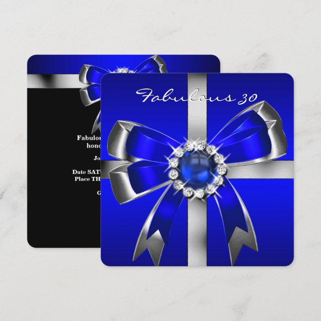 Invitation Fabulux 30 Anniversaire Royal Bleu Perle Argent (Devant / Derrière)