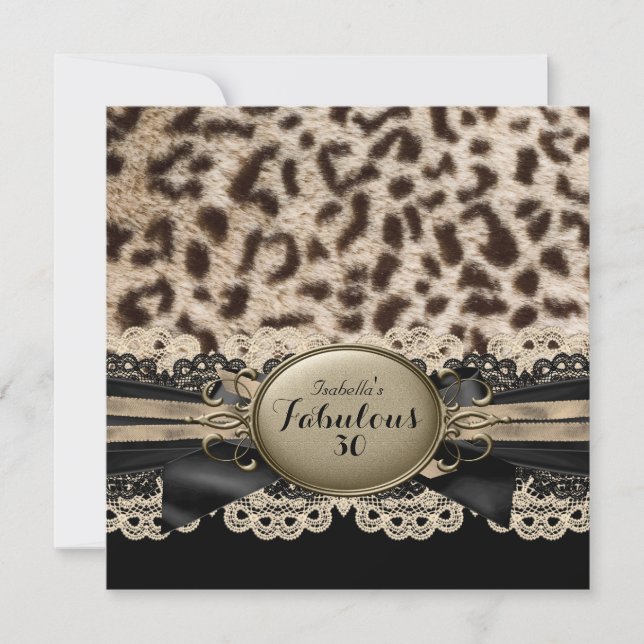 Invitation Fabulux 30 Beige Marron Noir Léopard Anniversaire (Devant)