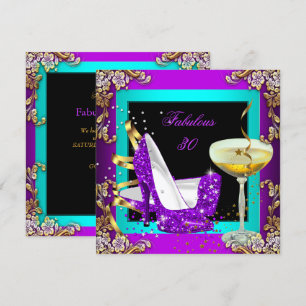 Invitation Fabulux 30 Violet Turquoise Paillettes Or Fête