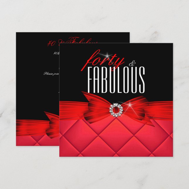 Invitation Fabulux 40 ans Élégante Fête d'anniversaire Rouge  (Devant / Derrière)