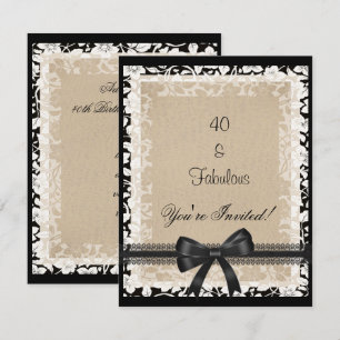 Invitation Fabulux 40 ans Noir Blanc Beige Floral