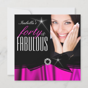 Invitation Fabulux 40 Rose Chaud Soie Noir Élégant Anniversai