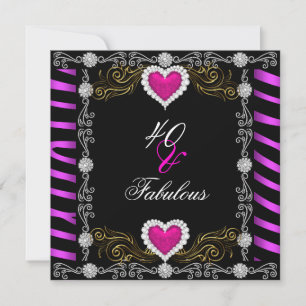 Invitation Fabulux 40 Zèbre Rose Noir Argent 40ème Fête