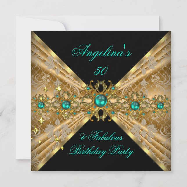 Invitation Fabulux 50 Anniversaire Vert Jade Or Damassé (Devant)