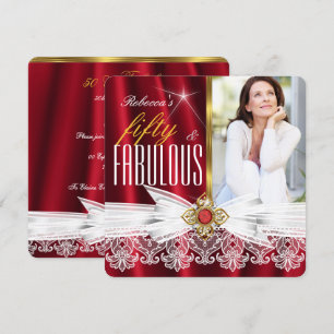 Invitation Fabulux 50 ans Anniversaire de naissance or rouge 