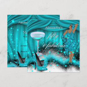 Invitation Fabulux 50 Ans Anniversaire Glamour Bleu Turquoise