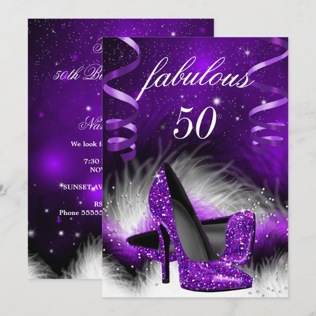 Invitation Fabulux 50 ans Fête d'anniversaire aux talons haut (Devant / Derrière)