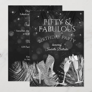 Invitation Fabulux 50 ans Fête d'anniversaire Champagne Noir 
