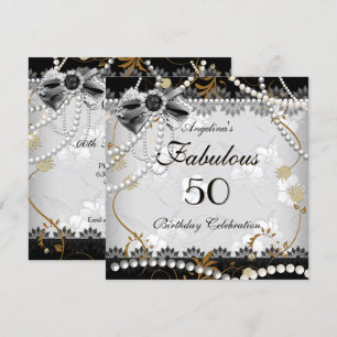 Invitation Fabulux 50 Beige Or Noir Gris Floral Anniversaire