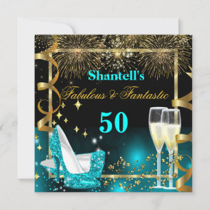 Invitation Fabulux 50 Fantastique Fête Teal Or Party