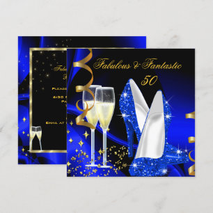Invitation Fabulux 50 Fantastiques Abstrait Or Bleu Fête