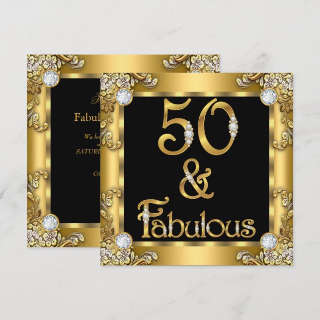 Invitation Fabulux 50 Or Noir 50e Fête d'Anniversaire (Devant / Derrière)