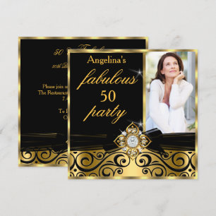 Invitation Fabulux 50 Or Noir Faux Diamant Photo Soirée