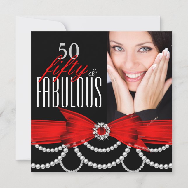 Invitation Fabulux 50 Perles Rouges Photo Fête d'anniversaire (Devant)