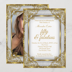 Invitation Fabulux 50 Photo Or gris argent Perle anniversaire