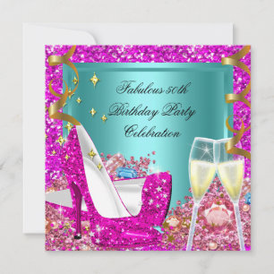 Invitation Fabulux 50 Rose Turquoise Pailleté Talons Hauts An
