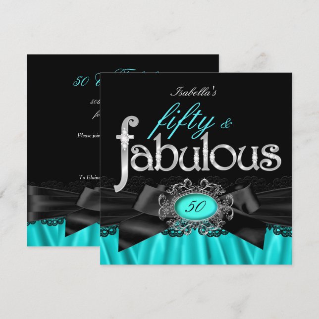 Invitation Fabulux 50 Soie sarcelle Mariée de noir Fête d'ann (Devant / Derrière)