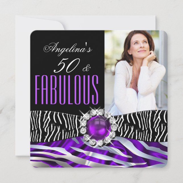 Invitation Fabulux 50 Zèbre Soie Violette Argent Anniversaire (Devant)