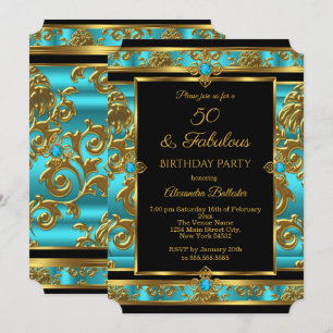 Invitation Fabulux 50e Anniversaire Bleu Sarcelle Bijou Damas