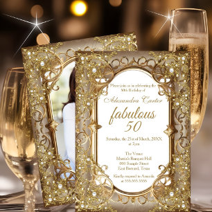 Invitation Fabulux 50e Anniversaire photo beige Perle dorée