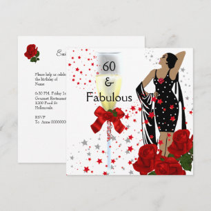 Invitation Fabulux 60 60e Anniversaire Fête Roses Rouges Blan