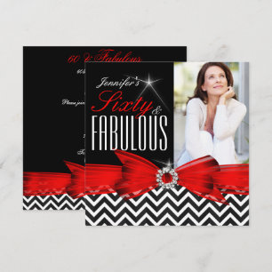 Invitation Fabulux 60 Chevron Rouge Noir Blanc Anniversaire 2