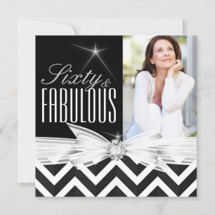 Invitation Fabulux 60 Photo Chevron Noir Blanc Anniversaire