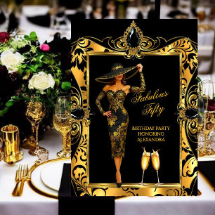 Invitation Fabulux Anniversaire Champagne Noir Or Damas