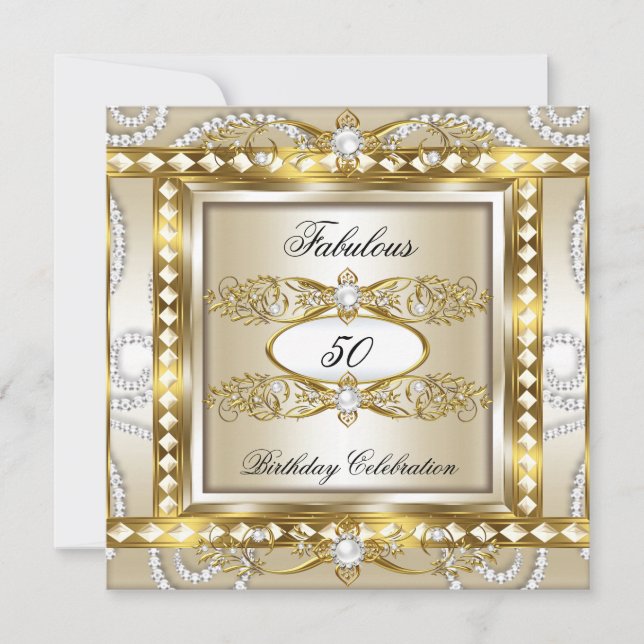 Invitation Fabulux Anniversaire Crème Diamant Perle Or (Devant)