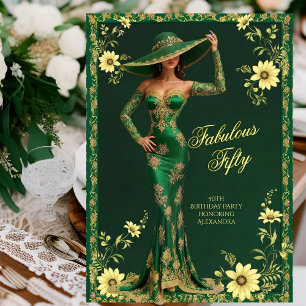 Invitation Fabulux Anniversaire Émeraude Or Femme Floral