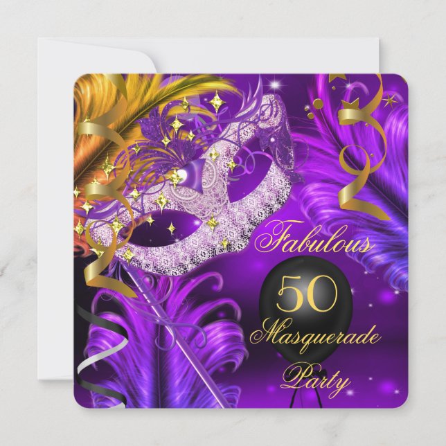 Invitation Fabulux Anniversaire Fête Masquée Violet Or 2 (Devant)