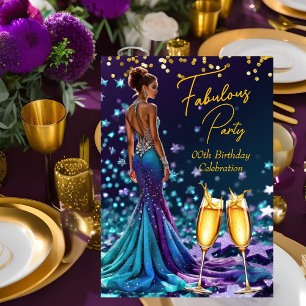 Invitation Fabulux Anniversaire Paillettes Violet Turquoise C