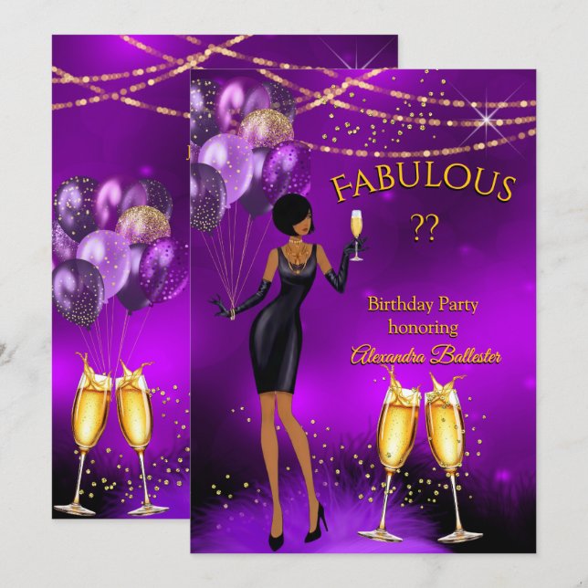 Invitation Fabulux Anniversaire Simple Robe Noire Fête Violet (Devant / Derrière)
