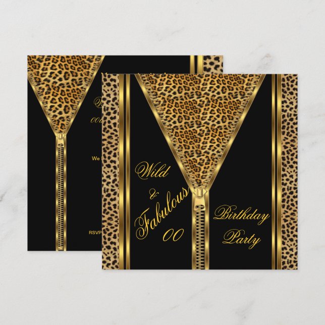 Invitation Fabulux Anniversaire Zip Gold Léopard Sauvage (Devant / Derrière)