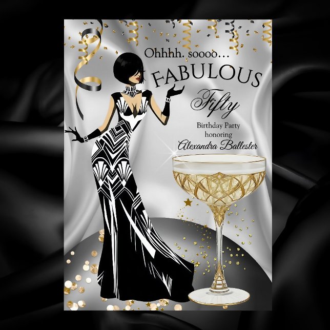Invitation Fabulux Argent Or Noir Champagne Anniversaire (Créateur téléchargé)