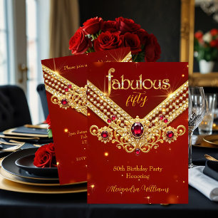 Invitation Fabulux Diamants Rouge Or Élégant Fête d'Anniversa