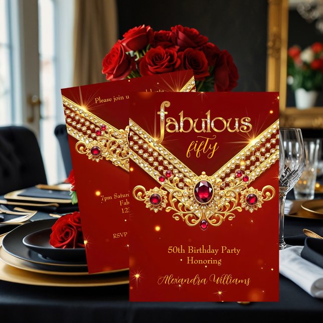 Invitation Fabulux Diamants Rouge Or Élégant Fête d'Anniversa (Créateur téléchargé)
