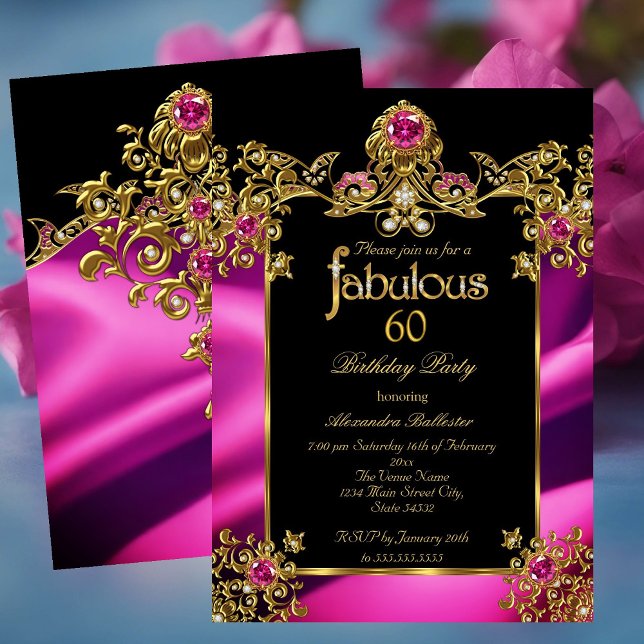 Invitation Fabulux Élégant 60e Anniversaire Fuchsia Or Pierre (Créateur téléchargé)