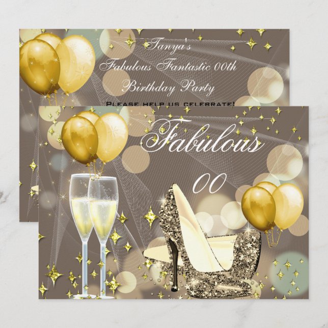 Invitation Fabulux Or Beige Champagne Fête d'anniversaire 2 (Devant / Derrière)