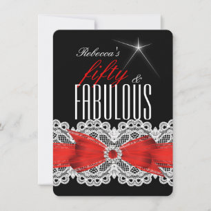 Invitation Fabulux Ruban Rouge Anniversaire Noir 50 ans Fête