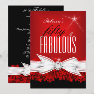 Invitation Fabulux Ruban Rouge Fête d'anniversaire noir 50 an