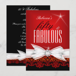 Invitation Fabulux Ruban Rouge Fête d'anniversaire Noir 50 an