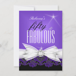 Invitation Fabulux Ruban Violet Fête d'anniversaire noir 50 a