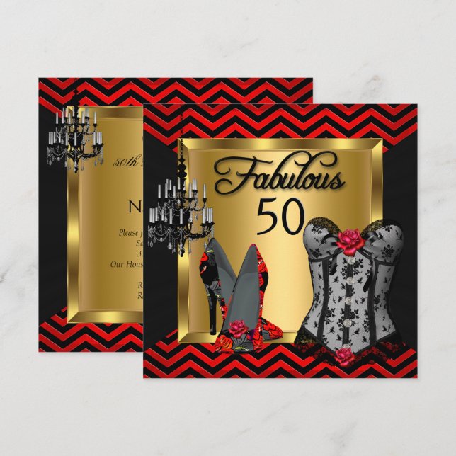 Invitation Fabulux talons à rayures rouges et noires 50 Flirt (Devant / Derrière)