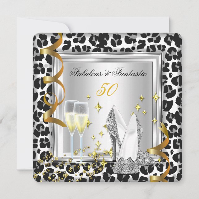Invitation Fabulux Talons Argent 50 Léopard Or Anniversaire 2 (Devant)